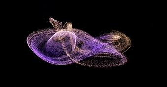 A three dimensional animation of a three point particle attractor Preview image of the work "Particle Attractors: Fun with particles and the GPU"